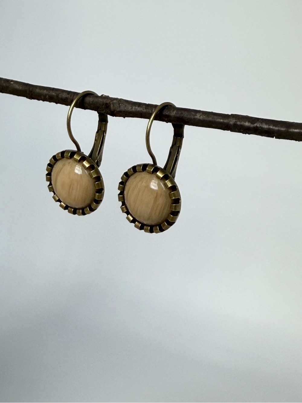 Bronze Drop Earrings with Cream Cabochon